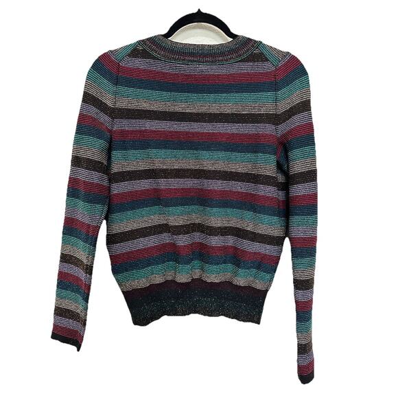 Anthropologie Moth Multicolor Striped Metallic Shimmer V-Neck Sweater XS - Picture 3 of 12